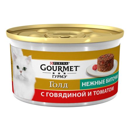 Влажный корм Gourmet Голд Нежные биточки для кошек, с говядиной и томатом, Банка – интернет-магазин Ле’Муррр